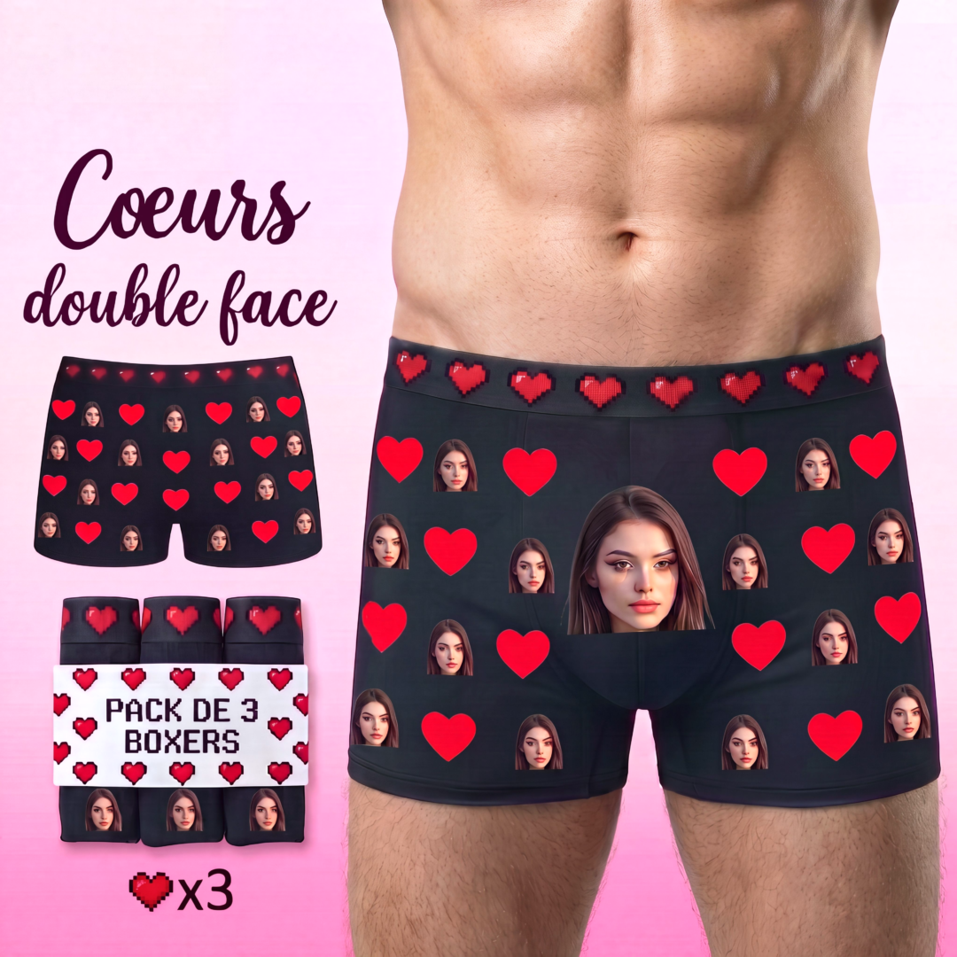 ❤️Packs 3 Boxers Cœur double face❤️
